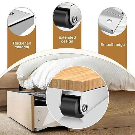 Rigid Caster Wheel for Wooden Door – Metal L-Shaped Side Mount Silent Rubber Rolling Wheels for Sliding pack of 4