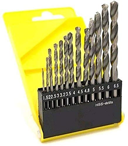 13 Pcs Of Hss Bit Set For Drilling Wood, Steel, Plastic And Wall 1.5-6.5 Mm, Straight - NEW