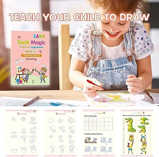 NEW Magic Calligraphy Copybook Set Writing Tool for Kids (4 BOOKS,1 PEN, 1 GRIP, 10 REFILL)