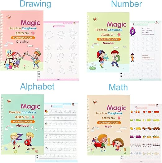 NEW Magic Calligraphy Copybook Set Writing Tool for Kids (4 BOOKS,1 PEN, 1 GRIP, 10 REFILL)