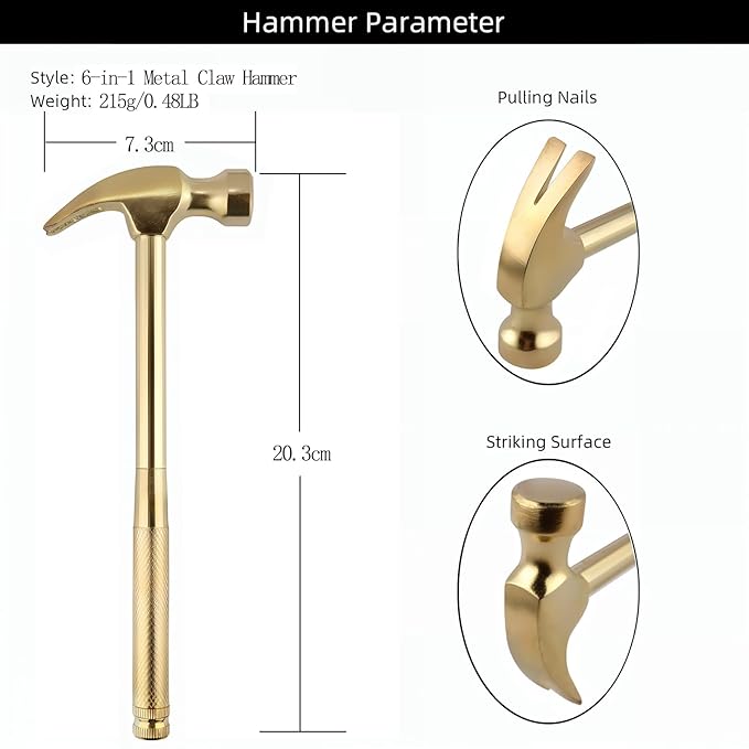 Multifunction Hammer 5 in 1 with Slotted/Flat Head Phillips Screwdriver Claw Hammer Manual, Portable Metal Mini Tool Hammer