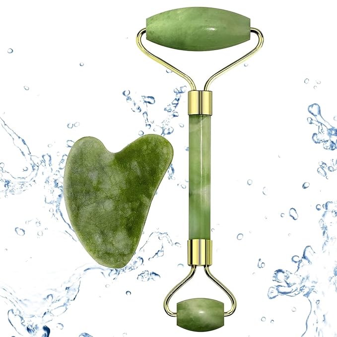 Hanglow Facial Massager Jade Roller & Gua Sha Tool Natural Himalayan Stone for Face Neck Healing Skin Wrinkles & Serum Application (Copy) - CL-RA-1920